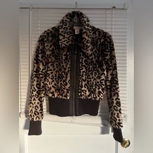 Y2K Candies Leopard Faux Fur Cropped Bomber Size M